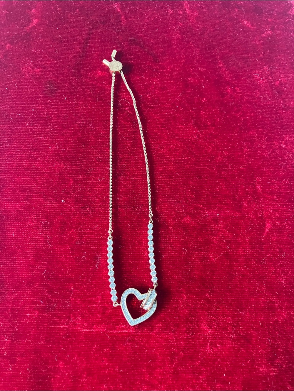 Swarovski Lovely Linked Heart Rose Goldtone Chain Adjustable Bracelet Crystal.